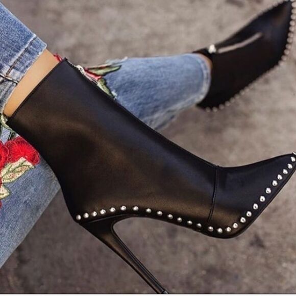 Black studded trim ankle booties - Picture 8 of 8